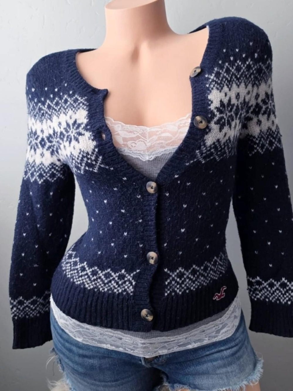Vintage y2k Hollister wool blend 3/4 sleeve cardigan sweater